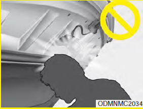 When you check the engine compartment, Take caution to avoid contacting your