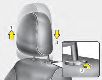 To raise the headrest, pull it up to the desired position (1). To lower the headrest,