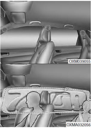 Curtain air bags are located along both sides of the roof rails above the front