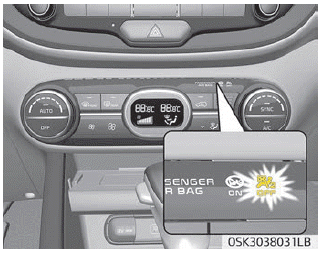 Kia Soul. Passenger’s front air bag OFF indicator