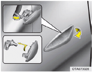 Kia Soul. Side repeater lamp (Bulb type) bulb replacement